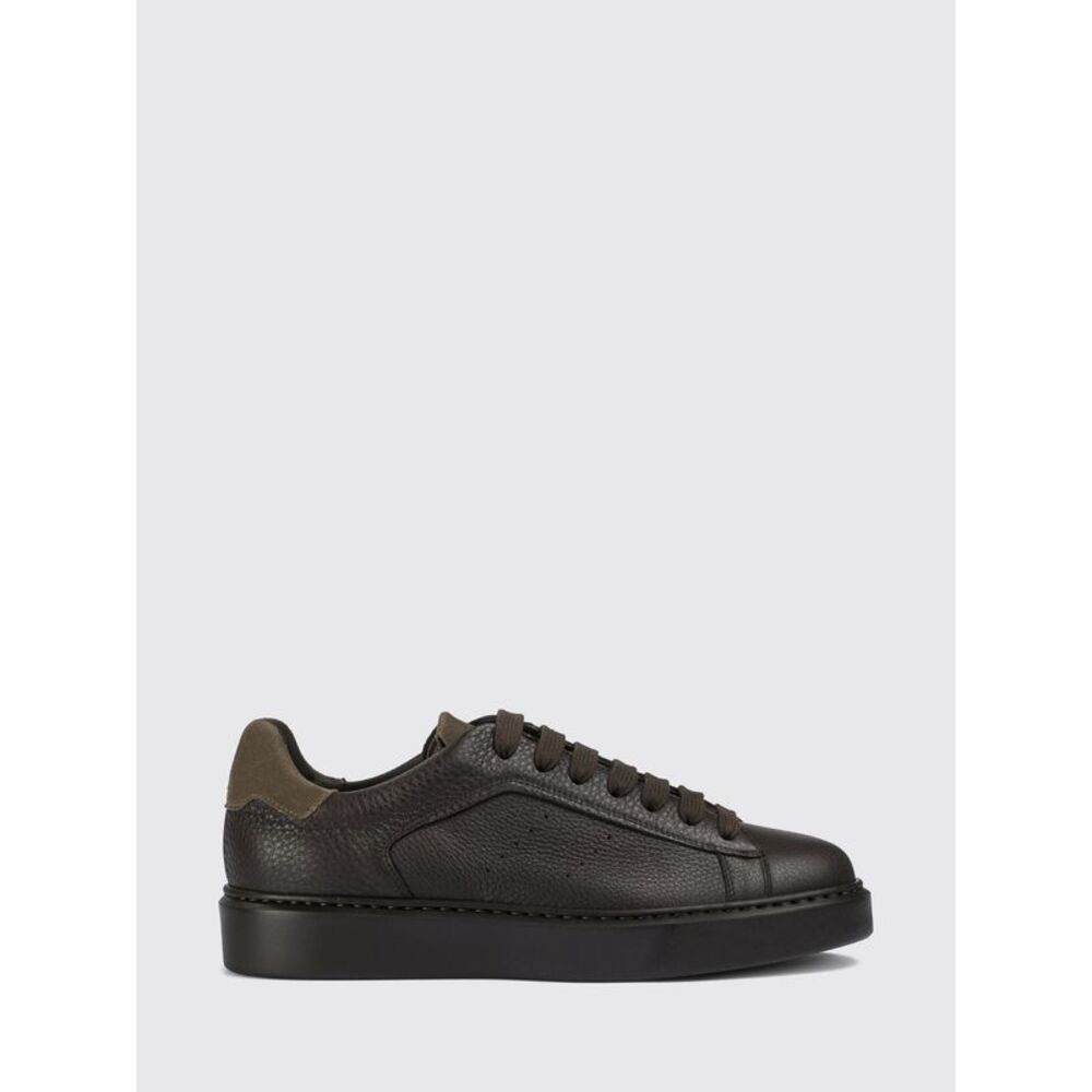 Doucal's Men Low Top Sneakers Doucal's In Hammered Leather With Rubber Sole